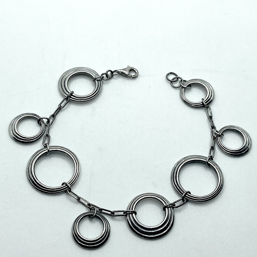 VTG Sterling Silver Textured Circle Disc Charms Link Bracelet 7.5”